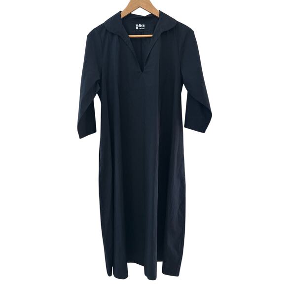 Labo Art 100% Italian Poplin Cotton Clara Midi Dress Black Size Medium - Picture 4 of 10